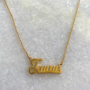 Gold Taurus nameplate necklace